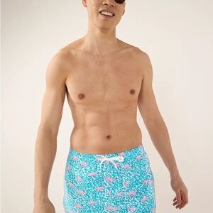 2XL Chubbies blue spots with flamingo swim shorts.
